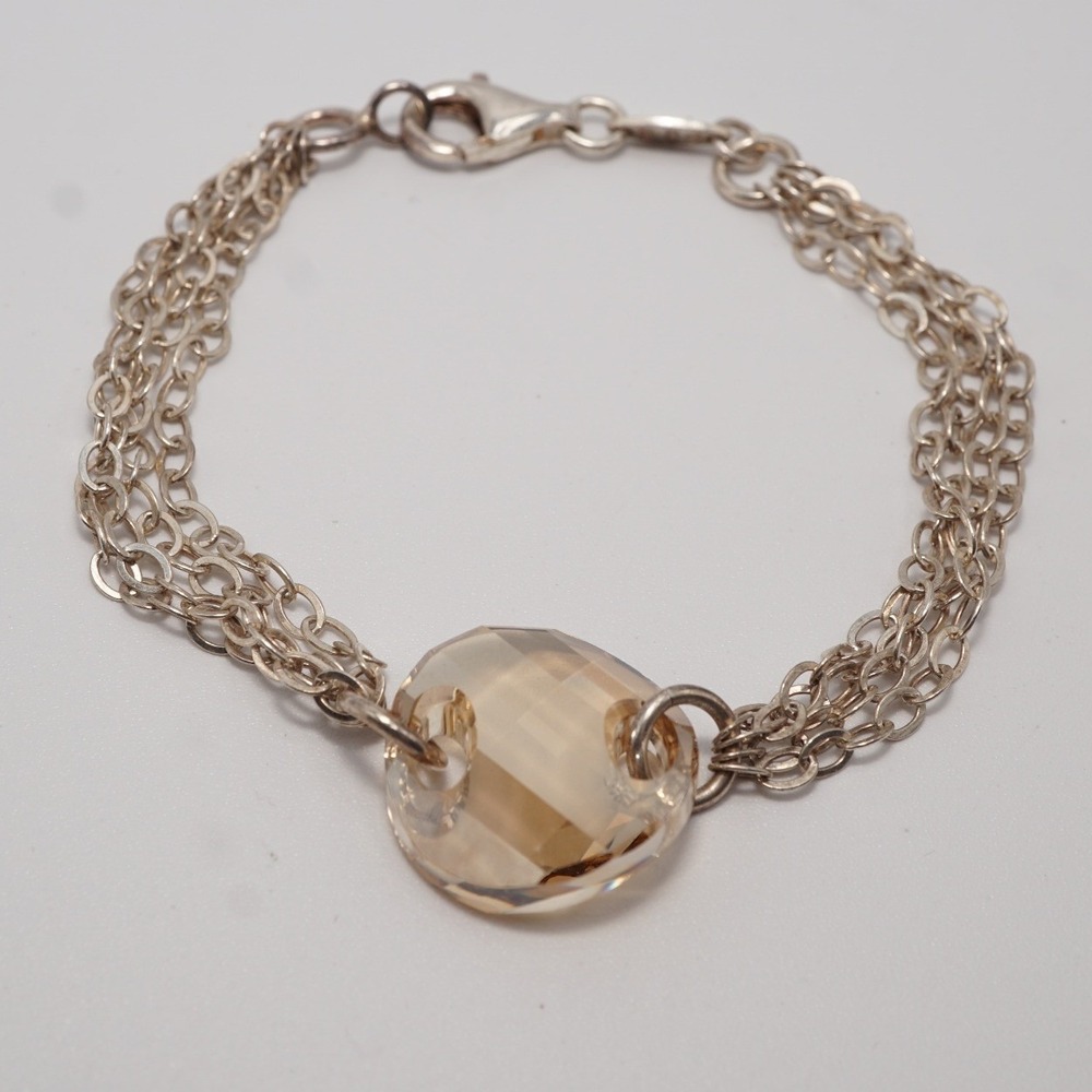 Roberto Magi Sterling Silver Multi-Strand Champagne Crystal Bracelet Italy 925